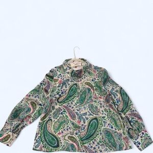 Paisley Print Long Sleeve Satin Blouse